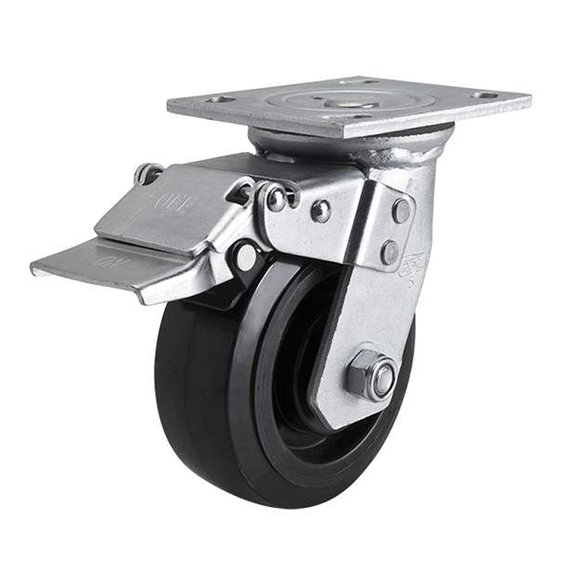 EDL Heavy 5'' 350kg Plate Iron Dual Brake PU Caster 73125L-735-66