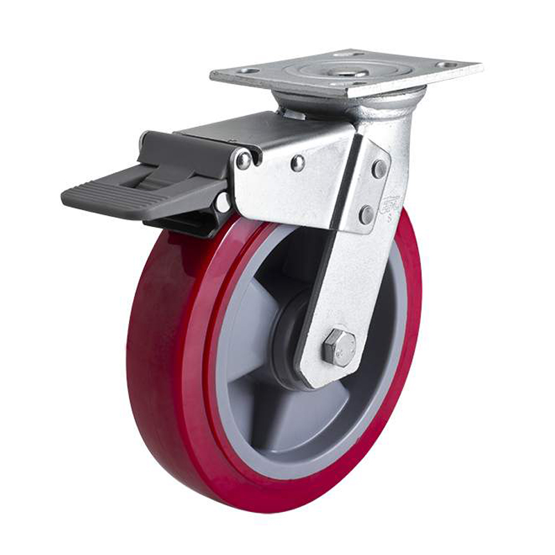 EDL Heavy 8'' 450kg Plate Plastic Dual Brake TPU Caster 73128H-738-86