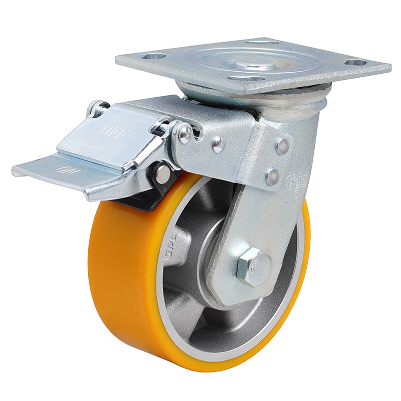 EDL Heavy 5'' 420kg Plate Iron Dual Brake TPU Caster 73125L-735-86A