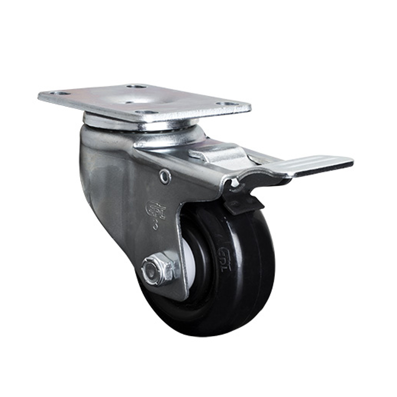 EDL Medium 3" 120kg Plate Al. Dual Brake PU Caster 50123P-503-65