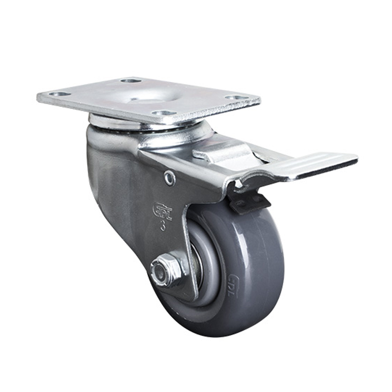 EDL Medium 3" 150kg Plate Al. Dual Brake PU Caster 50123P-503-76