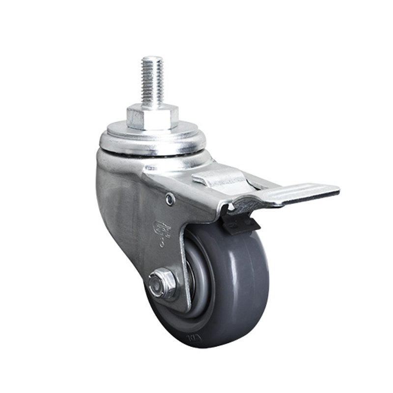 EDL Medium 3" 150kg Threaded Al. Dual Brake PU Caster 50143P-503-76