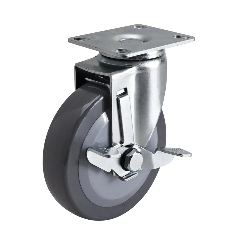 EDL Light 4'' 70kg Plate Side Wheel Brake PU caster 36124C-364-74/C