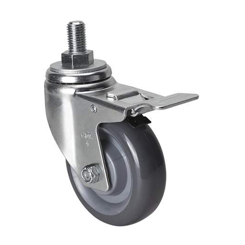 EDL Medium 4'' 150Kg Threaded Iron Dual Brake PU Caster 50144L-504-76