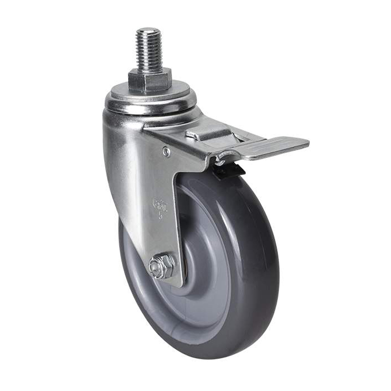 EDL Medium 5'' 150Kg Threaded Iron Dual Brake PU Caster 50145L-505-76