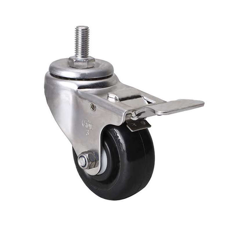 EDL Stainless Steel Medium 3'' 140kg Threaded Brake PU CasterS54743L-S543-65