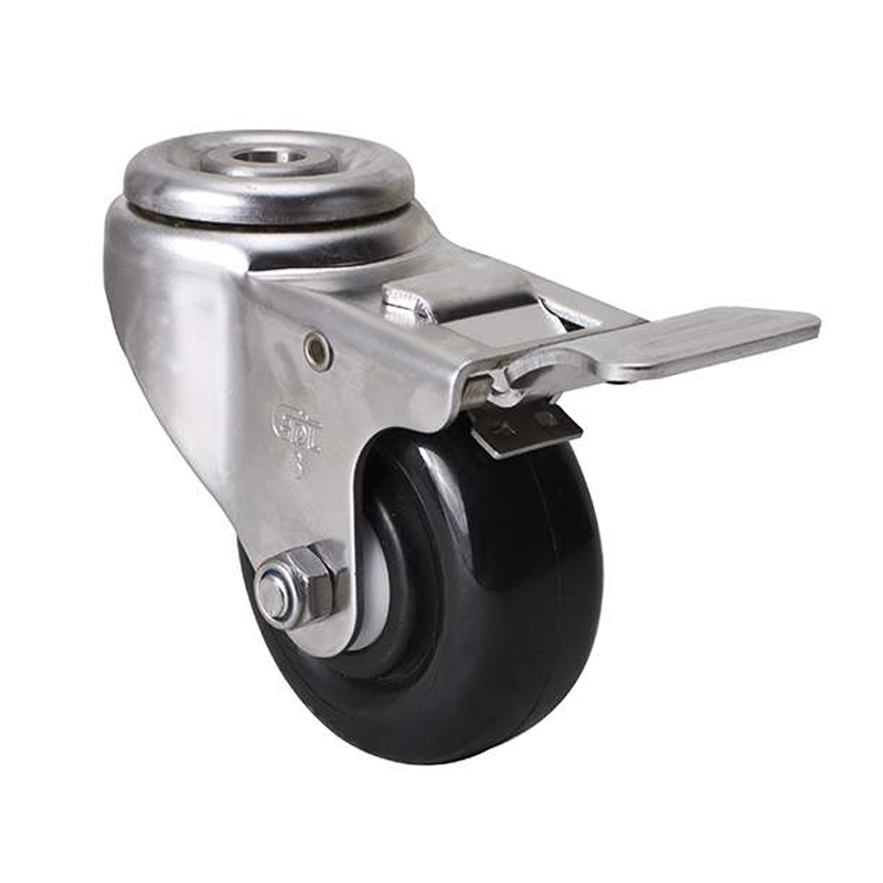 EDL Stainless Steel Medium 3'' 140kg Bolt Hole Brake PU CasterS54783L-S543-65