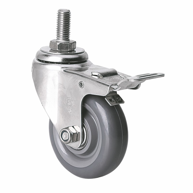 EDL Stainless Steel Light 3'' 70kg Threaded Brake PU Caster S34743L-S343-76