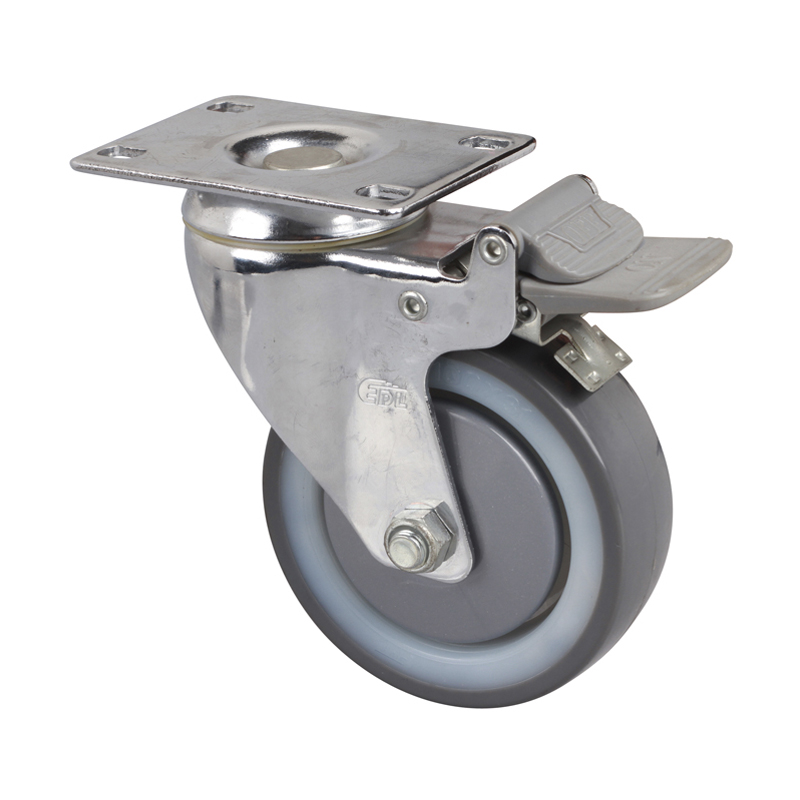 EDL Medium 4'' 130Kg Plate Plastic Dual Brake TPU Caster 57224H-574-87N