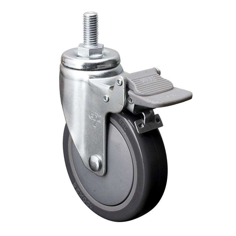 EDL Light 4" 80kg Threaded Plastic Dual Brake PU Caster 37144H-374-77