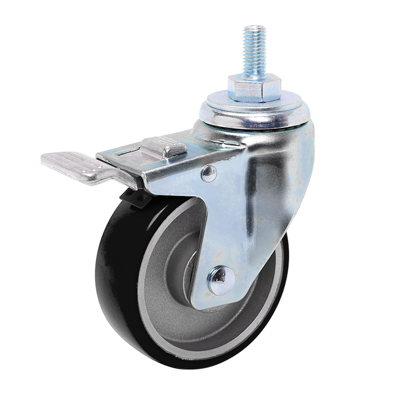 EDL Anti-electrostatic Medium 4' 150kg Threaded Al. Dual Brake TPU Caster 50144P-A504-86A