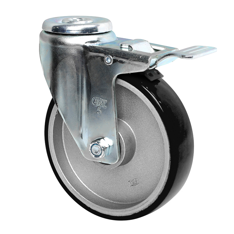 EDL Anti-electrostatic Medium 5" 150kg Bolt Hole Iron Dual Brake TPU Caster 50185L-A505-86A