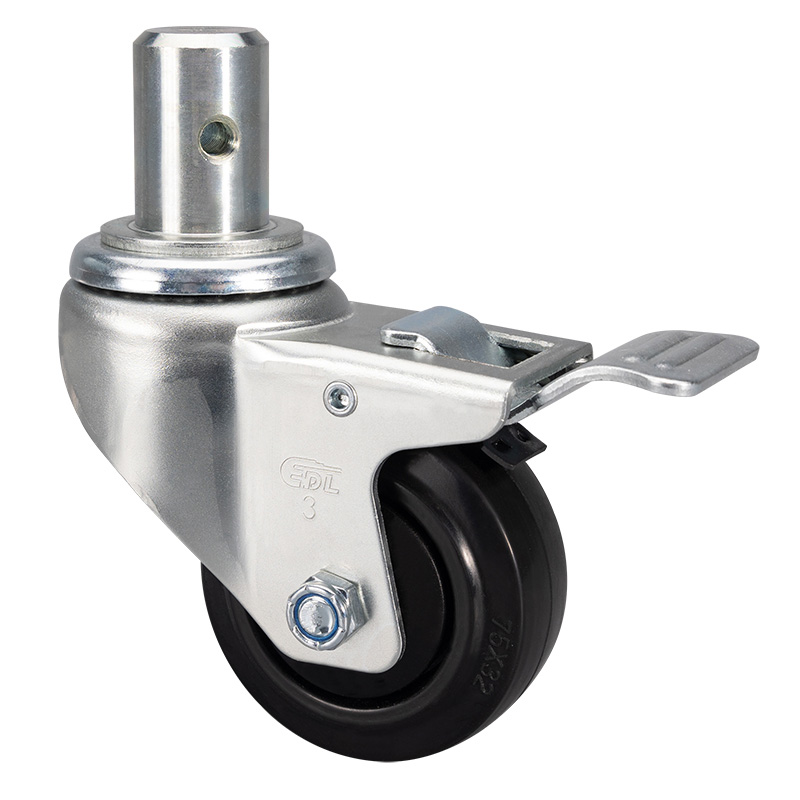 EDL Medium 3" 90kg Stem Iron Dual Brake Ethylene Rubber  Caster 50163L-573-37