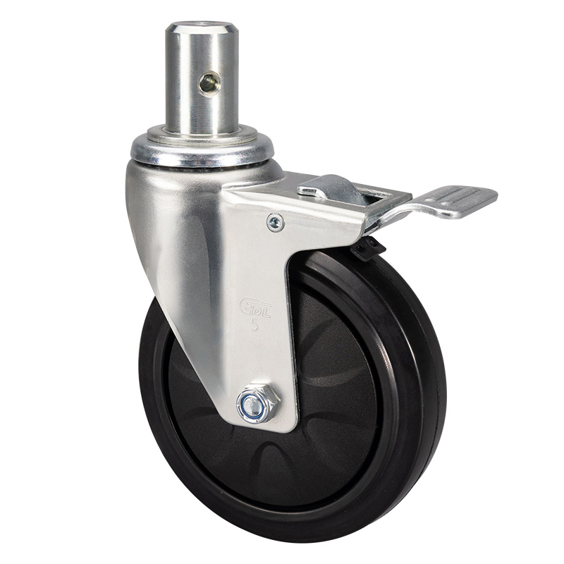 EDL Medium 5'' 130Kg Stem Iron Dual Brake Ethylene Rubber Caster 50165L-575-37