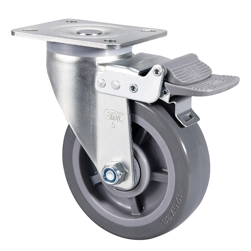 EDL Medium 5" 200kg Plate Plastic Dual Brake PU Caster 66125H-665-76